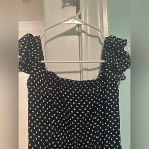 Women's Lulu's Navy with White Polka Dot Maxi high side slit dress